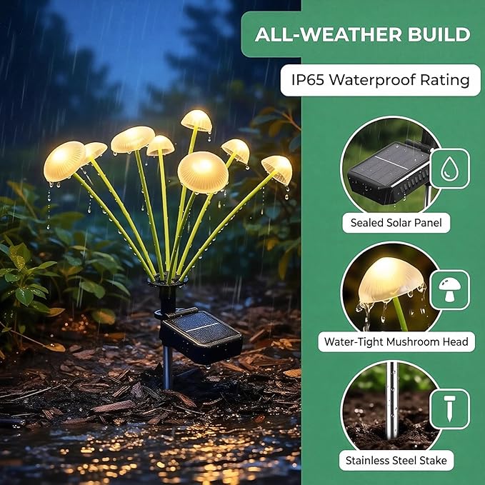4 Pack Solar Garden Lights, 32 LEDs Swaying Mushroom Lights with 8 Lighting Modes, IP65 Waterproof Outdoor Decor for Garden, Yard, Patio, Pathway (Warm White)