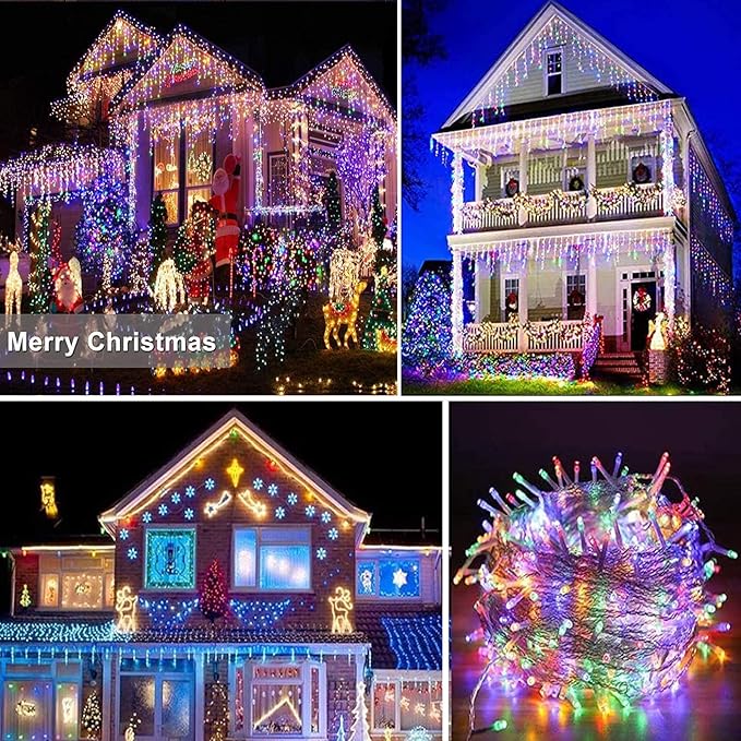 Joomer Christmas Icicle Lights - 33FT Plug in String Lights Waterproof, 8 Modes Timer Connectable Outdoor String Light for Christmas Party, Eaves, Roofs, Xmas Decorations (Multicolor)