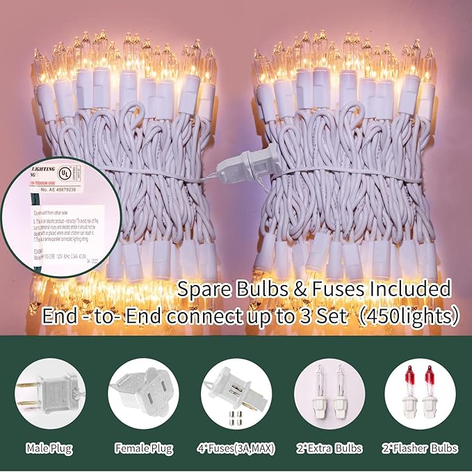 LAMPHOME Christmas Lights 150 Count Mini Clear Valentines Lights 31.9ft White Wire Christmas Tree String Lights for Outdoor Indoor Christmas Decorations Wedding Valentines Day Decor,UL Certified