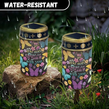 Cemetery Decorations for Grave Butterfly Solar Cross for Cemetery Grave Waterproof Dusk to Dawn Sensor Solar Grave Lamp for Cemetery Bereavement Gifts 2 Pack