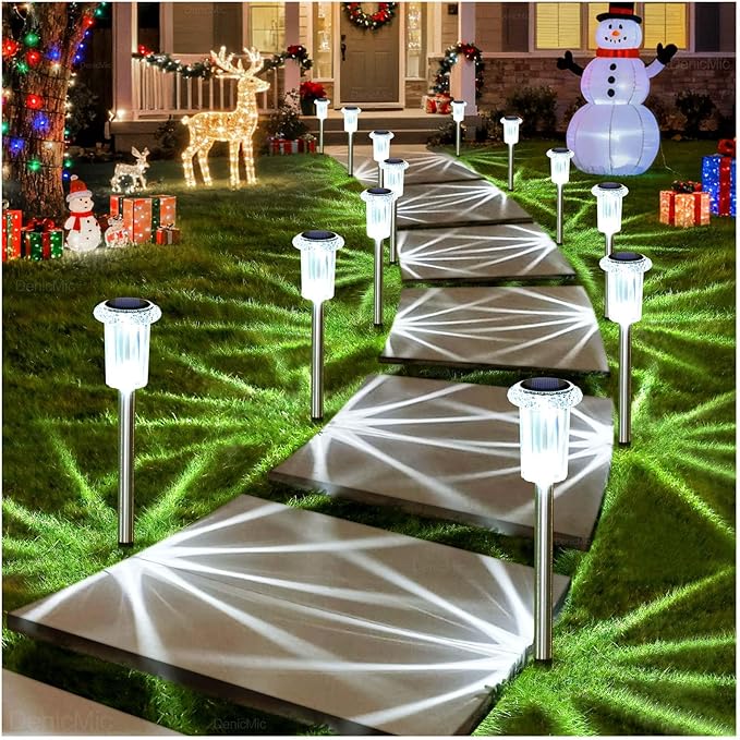 DenicMic Solar Lights Outdoor 10 Pack Waterproof 6000K Cold White LED Stainless Steel Stake Outside Lights for Yard | Lumora
