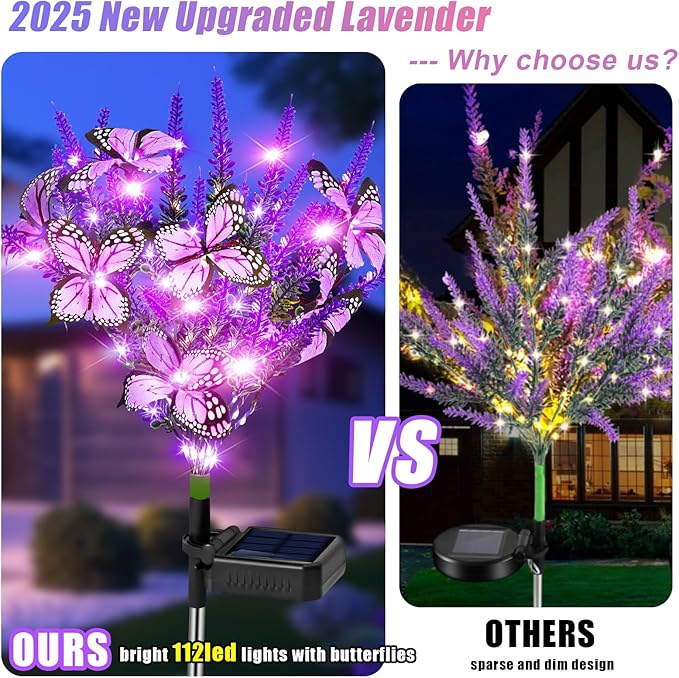 Solar Garden Lights Outdoor 4 Pack Lavender Butterfly Lights, Solar Artificial Flower Outdoor Waterproof Decoration Gardening Gifts for Women, Yard Patio Pathway Lawn Courtyard Decoration