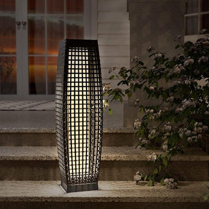 Grand patio 2-Piece Outdoor Floor Lamp Solar Powered Lantern Water-Resistant Wicker Deck Light for Garden or Porch - Medium Fuji, Silver Gray