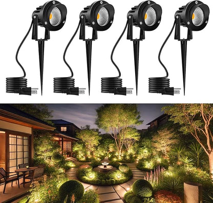 Romwish Outdoor Spotlight 3000K Warm White,12W LED Spot Lights Outdoor for Yard Garden Tree, 120V Plug in Landscape Lighting with IP65 Waterproof for Lawn Decorative, 4 Pack