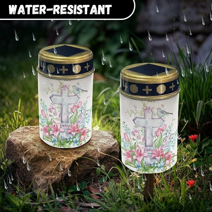 Generic Cross Floral Print Solar Light Outdoor Solar Garden Light Waterproof Dustproof Solar Light Landscape Path Light Cemetery Solar Light for Garden, Landscape, Path, Yard