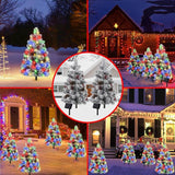 Brightever Solar Christmas Tree Lights Snow Flocked, 68LED Christmas Outside Decor with 8 Lighting Modes, Pine | Lumora