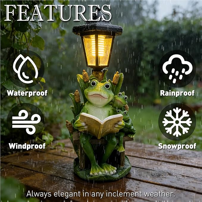 Solar Frog Garden Statue for Outdoor Decor with Lantern - Lawn Decoration 16“ Tall Frog Figurine Lights for Patio | Lumora