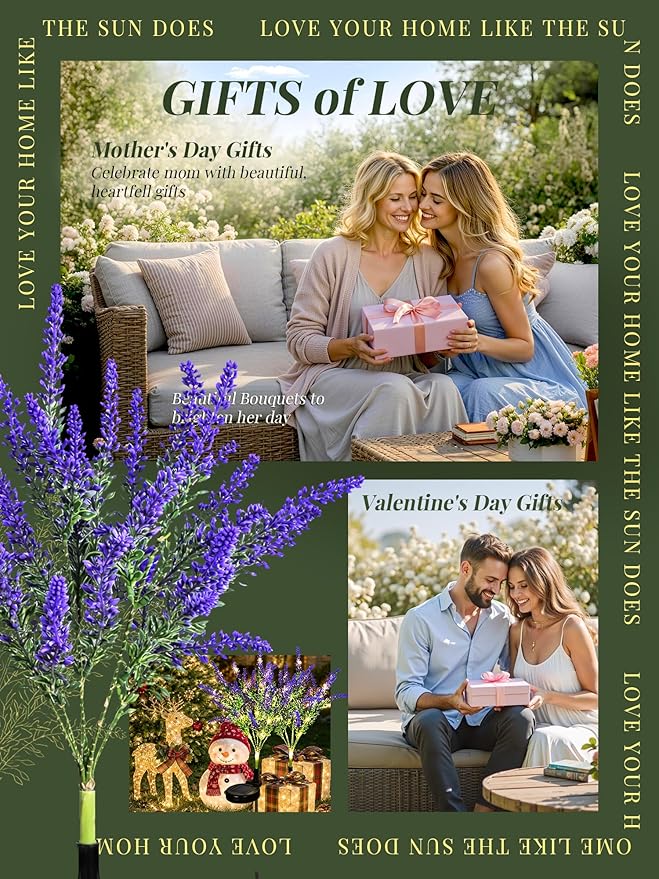 GIGALUMI Solar Garden Lights with Lavender, LED Garden Decor Carefree Solar Flowers Outdoor Waterproof, Yard Decorations Outdoor, Allergy-Free Everlasting Light up Flowers for Yard Patio (Set of 3)