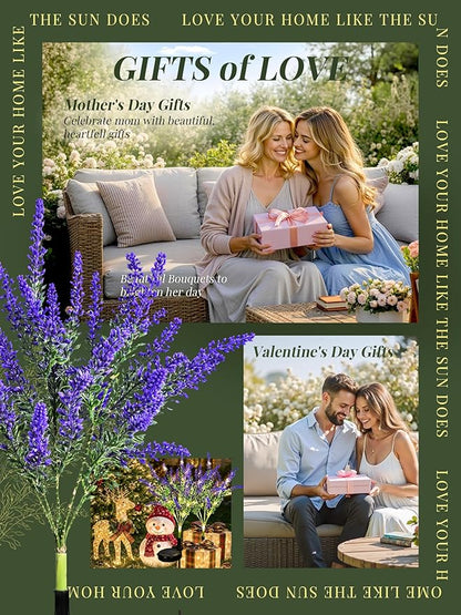 GIGALUMI Solar Garden Lights with Lavender, LED Garden Decor Carefree Solar Flowers Outdoor Waterproof, Yard Decorations Outdoor, Allergy-Free Everlasting Light up Flowers for Yard Patio (Set of 3)