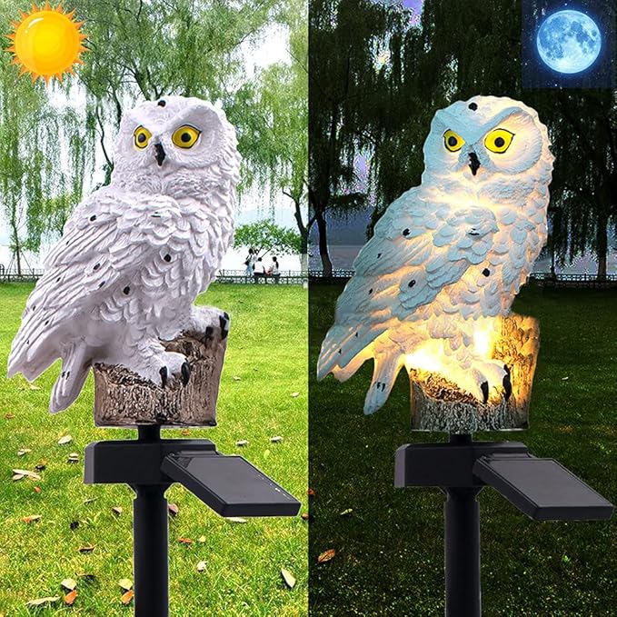 Owl Garden Stake Solar Lights Outdoor Waterproof Decorative Resin Owl LED Lighting with Stake for Garden Lawn Pathway Yard Decorations