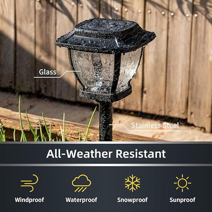 Solar Pathway Lights, Super Bright Solar Lights Outdoor Waterproof, 2 Pack Glass Solar Garden LED Lights, Landscape Lighting Decorative for Path, Yard, Patio, Walkway, Driveway, Slate Black