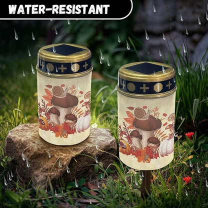 Mushroom Solar Memorial Lights for Graves for Men Outdoor Waterproof Garden Stake Cross Lights for Grave Cemetery Garden Decor Solar Cross for Patio Pathway Memorial Decoration