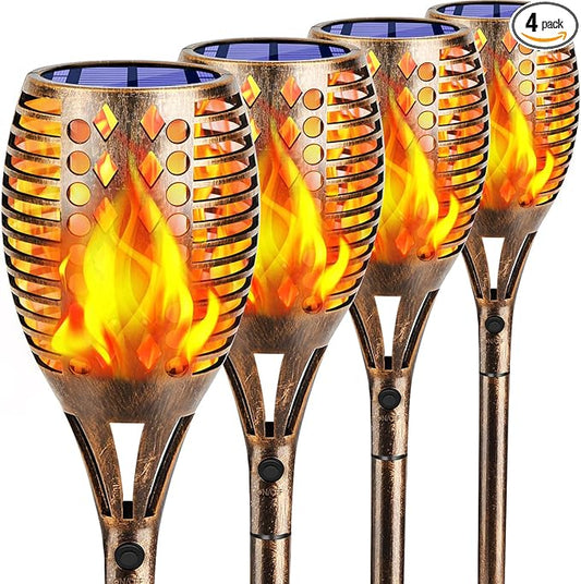 TomCare Solar Lights Upgraded, 43" Higher & Larger Waterproof Flickering Flames 96 LED Torches Outdoor Solar Landscape Decoration Lighting Auto On/Off Pathway Lights for Garden Patio,Bronze (4)