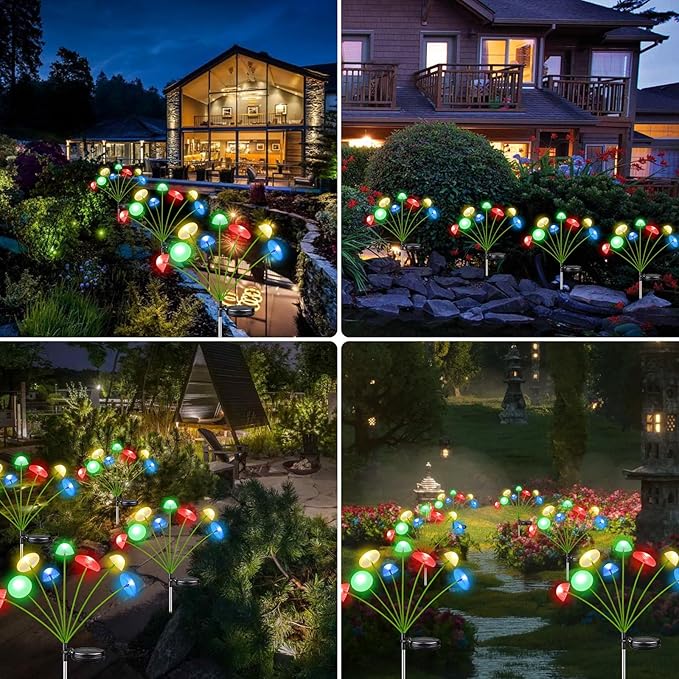 4PK 32LED Solar Garden Lights Outdoor, Mushroom Solar Lights Outdoor, IP65 Waterproof Firefly Light Outside Decor | Lumora