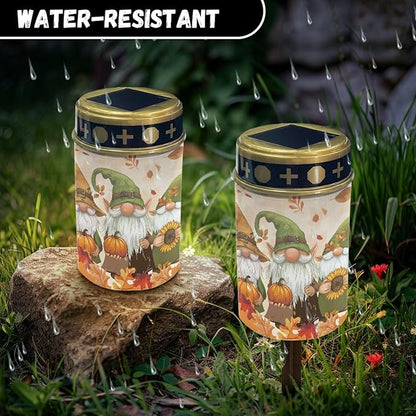 Autumn Fall Dwarf Solar Lights Outdoor,Solar Stake Lights Garden Lights,Waterproof Solar Lights for Outside Yard Patio Walkway Set of 6