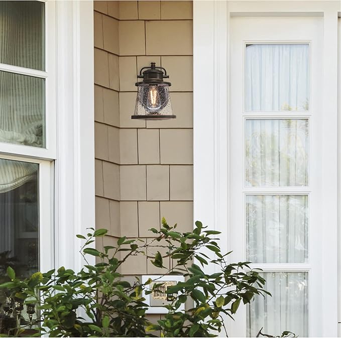 Westinghouse 6121500 Emma Jane Vintage-Style One Light Outdoor Wall Fixture with Dusk to Dawn Sensor, Amber Bronze Finish, Clear Seeded Glass