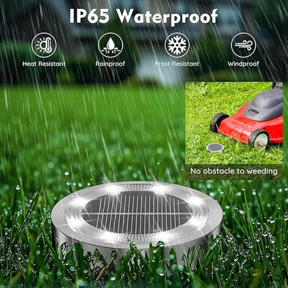 Solar Ground Lights Outdoor, 8 Pack Solar Lights Outdoor Waterproof, Mini Flat Solar-Powered Garden Light, Landscape Lighting for Garden Yard Lawn Pathway Walkway Driveway Backyard Decor, Cold White