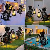 Solar Garden Statues Cat Decor - Outdoor Metal Lantern Silhouette Stake, Waterproof Solar Lights for Yard Patio | Lumora