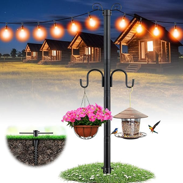 10FT String Light Poles, 1.5 Inch Heavy Duty Poles for Outdoor String Lights with Shepherd Hook, 2 in 1 Light Pole | Lumora