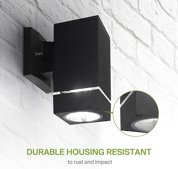 ASD 1 Light Square LED Indoor & Outdoor Wall Light Fixture | 9W 580LM 3000K-5000K 100-277V Cylinder Up Down Lights | Dimmable Exterior Wall Sconce | Front Door, Porch, Patio | Ringed Black, ETL 2 Pack