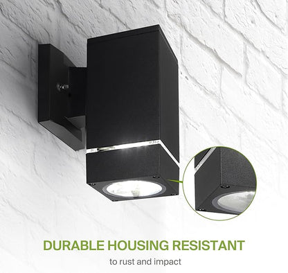 ASD 1 Light Square LED Indoor & Outdoor Wall Light Fixture | 9W 580LM 3000K-5000K 100-277V Cylinder Up Down Lights | Dimmable Exterior Wall Sconce | Front Door, Porch, Patio | Ringed Black, ETL 2 Pack