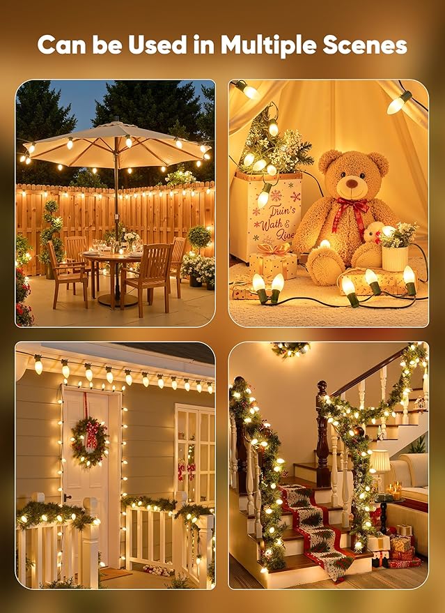Minetom Vintage C9 LED Christmas Lights Outdoor, 25 Feet C9 String Lights with 25 Shatterproof Matte Bulbs, Connectable Waterproof Lights for Holiday Party Roofline Backyard Garden Patio, Warm White