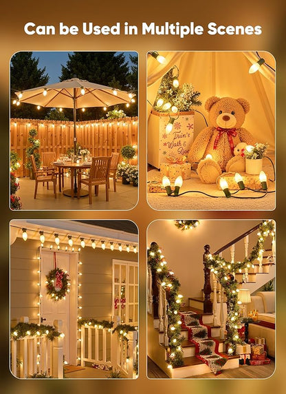 Minetom Vintage C9 LED Christmas Lights Outdoor, 25 Feet C9 String Lights with 25 Shatterproof Matte Bulbs, Connectable Waterproof Lights for Holiday Party Roofline Backyard Garden Patio, Warm White