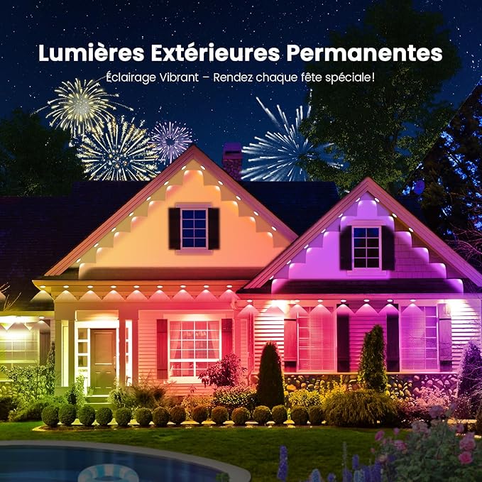 Permanent Christmas Lights Outdoor Women's Day Lights, DIY App & Bluetooth Music, Waterproof Ip65, 200 Ft Permanent Outdoor Lights for Soffit Fence Garage Landscape Patio.