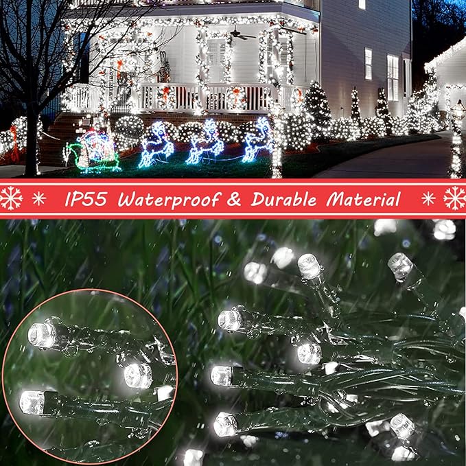 Christmas Lights Outdoor - 108FT 300 LED with 8 Modes, End-to-End Plug, UL Certified, Waterproof Fairy String Lights for Xmas Tree Decorations Garden Party (Cool White)