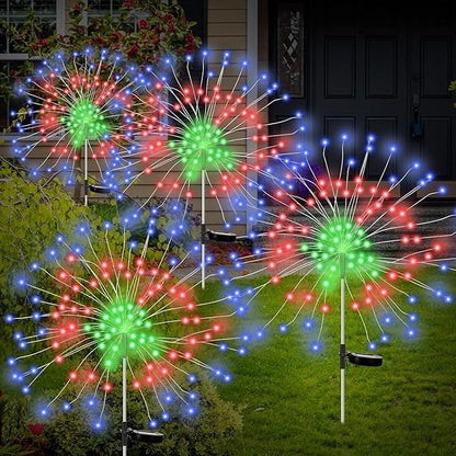 Colored Solar Lights for Garden Decoration 150 LED Fairy Lights Starburst Outdoor Firework Lamp Pathway Lighting 8 Different Modes Waterproof 4 Pack