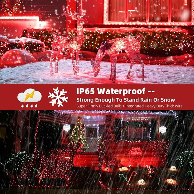 105FT 300LEDs Christmas Lights Outdoor Indoor 8 Modes for Christmas Tree Party Decoration, 100% UL Listed (Red, 105 | Lumora
