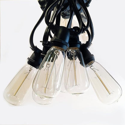 Hometown Evolution, Inc. Commercial Edison Bulb Outdoor String Lights with Hand-Threaded Filament (ST40 Lantern Edison - Commercial Black Wire, 25 ft)