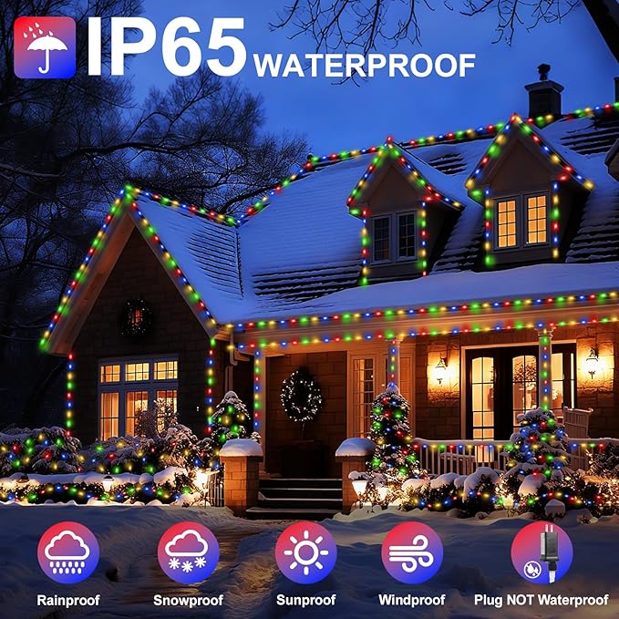 328FT 1000LED Christmas Lights Outdoor, Outdoor Transparent Wire Christmas Tree Lights with 8 Modes Waterproof, Plug in String Light for Outside Indoor Xmas Tree House Holiday Wedding Party Decor