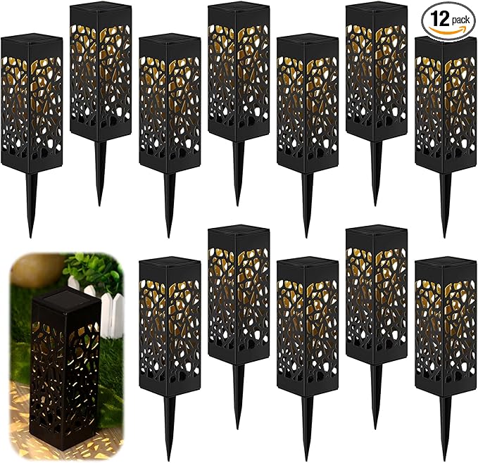 VIHOSE 12 Pcs Solar Pathway Lights Waterproof Solar Powered Outdoor Lights 11.4 Inch Outdoor Lamp Decorations for Garden Yard Patio Walkway Driveway Outside, Warm Color