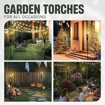 Garden Torches for Outside - Deco Home Pack of 4 Metal Garden Torches Citronella for Outdoor Ambiance - Decorative and Functional for Patio, Lawn, and Backyard-Black