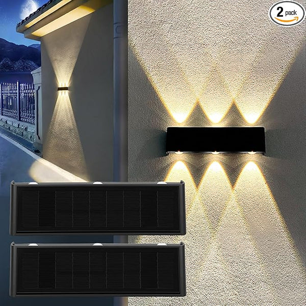 Solar Lights Outdoor Waterproof 3000K Warm Aluminum Up and Down Wall Sconce Dusk to Dawn 2PACK for Outside, Sign | Lumora