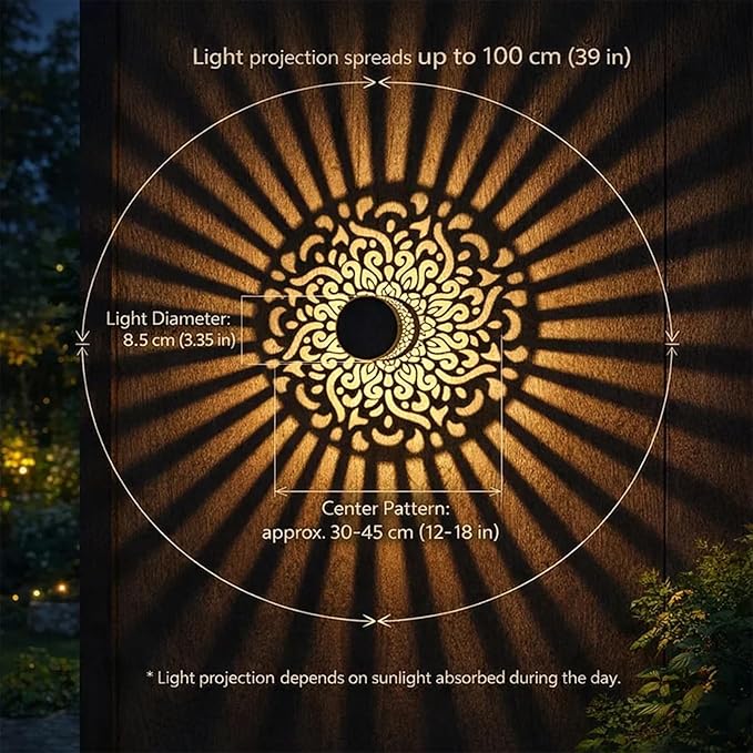 Decorative Solar Mandala Lights, Solar Mandala Lights Outdoor, Metal Solar Powered Outdoor Deck Step Wall Lights, Mandala Theme Waterproof Fence Light for Garden Post Patio Backyard Yard (1 Pc)