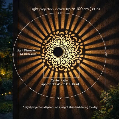 Decorative Solar Mandala Lights, Solar Mandala Lights Outdoor, Metal Solar Powered Outdoor Deck Step Wall Lights, Mandala Theme Waterproof Fence Light for Garden Post Patio Backyard Yard (2 Pcs)