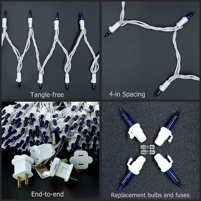 YULETIME 200 Blue Christmas Lights, Pack of 2 Sets 33 Feet 100 Count UL Certified Incandescent String Lights (Blue - White Wire)