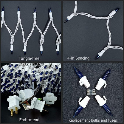 YULETIME 200 Blue Christmas Lights, Pack of 2 Sets 33 Feet 100 Count UL Certified Incandescent String Lights (Blue - White Wire)