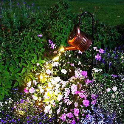 Solar Watering Can with Cascading Lights Solar Waterfall Lights Outdoor Yard Decoration Waterproof Enchanted Watering Can for Fairy Garden Lawn Path Yard Patio Art Romantic Atmosphere