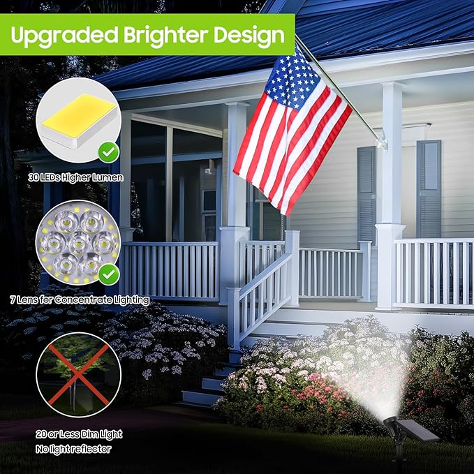 Bosceos 6-Pack Solar Spotlights for Outside with 30LEDs & 3 Modes, Solar Lights Outdoor Waterproof, Dusk to Dawn Landscape Lighting, Pathway Lights for Yard Garden Tree Flag Sculpture(Cool White)