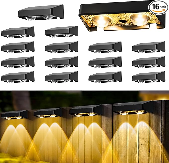 Solar Fence Lights Outdoor 16 Pack, 50 LM 11 Modes & 9 Colors Solar Lights with Brighter LED Focus Lens Waterproof IP65 for Wall Backyard Deck Patio Porch Step Railings Pool Decor