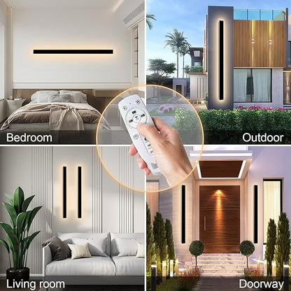 59 Inch Outdoor Wall Lights, 3000K-6000K Led Long Modern Wall Sconce, Ip65 Waterproof 3CCT Color Selectable Porch Lights with Remote Control Lighting Fixture for Porch Garden Garage