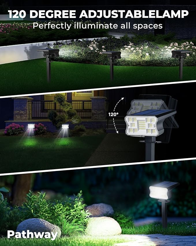Solar Lights Outdoor Waterproof IP67, 4 Pack 60 LED Solar Spot Lights with 3 Lighting Modes, 2-in-1 Auto On/Off | Lumora