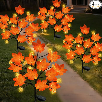 4Pack Fall Solar Lights Outdoor Decorative, Waterproof 80Led Orange Solars Lights Outdoor with 8 Modes, Pumpkin Solar Light for Fall Yard Outside Halloween Thanksgiving Decorations