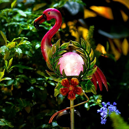 Solar Globe Lights for Garden Decoration,40.9 Inch Flamingo Front Porch Decor with Cracked Glass Puck Light for Outside Patio Pathway Yard Decoration