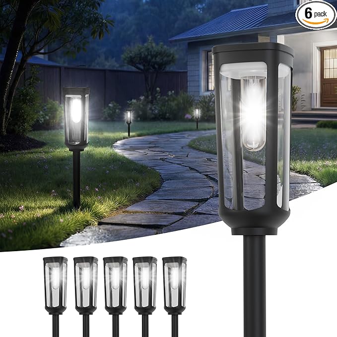 Solar Pathway Lights Outdoor,6 Pack Cool Garden Lights Solar Powered Waterproof IP65,Auto On/Off Outdoor Light for Lawn Patio Walkway Driveway Decor Landscape Lighting