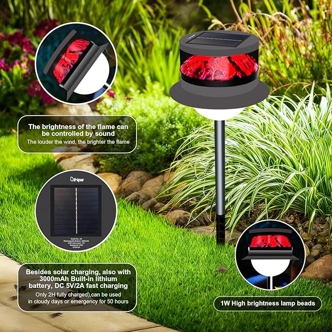 Solar Garden Lawn Stake Light, Waterproof Realistic Charcoal Fire, Solar Powered LED for Outdoor Garden, Decorative Landscape Lighting for Path, Modern Unique Style USB Rechargeable Solar Lights