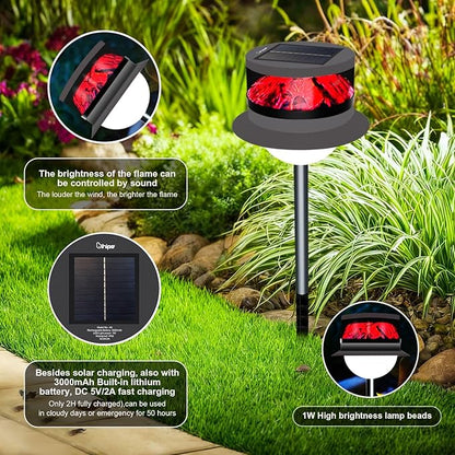 Solar Garden Lawn Stake Light, Waterproof Realistic Charcoal Fire, Solar Powered LED for Outdoor Garden, Decorative Landscape Lighting for Path, Modern Unique Style USB Rechargeable Solar Lights
